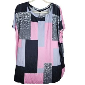 SHEIN Curve+‎ 5X Womens Tunic Top Pink Gray Black Geometric Plus Size